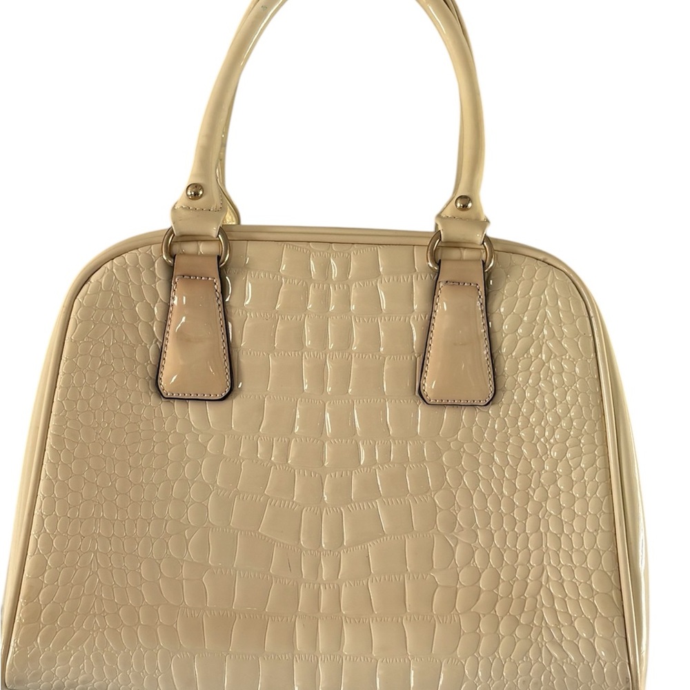 unbranded cream yellow croc embossed patent leather frame bag satchel crossbody
